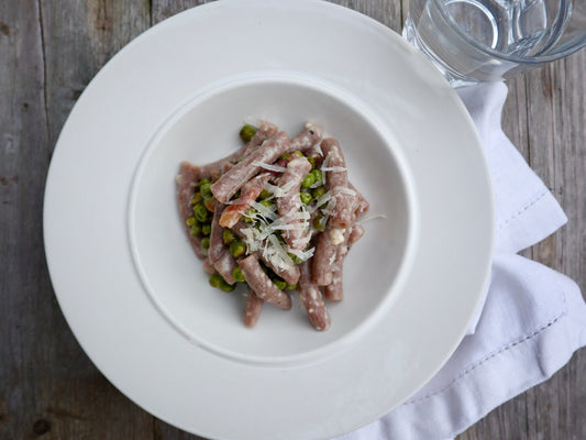 Guanciale, Peas and Pecorino Spelt & Fava Bean Sedani